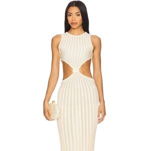 Baobab Collection Cream Ribbed Midi Dress with Knot Cutouts